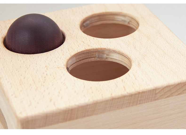 Peek-a-Ball Wooden Cube