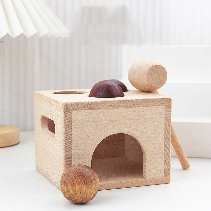 Peek-a-Ball Wooden Cube